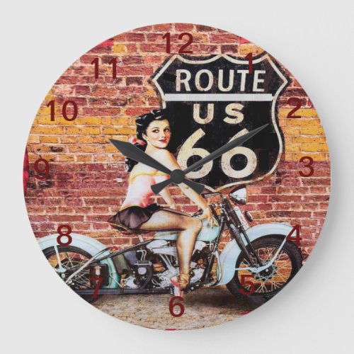 Route 66 Woman on Mototcycle Wall Clock