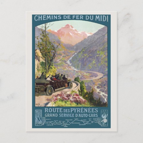 Route des Pyrnes France Vintage Poster 1920 Postcard