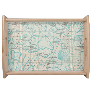 Route of The Clyde Aqua Seashells Map Serving Tray