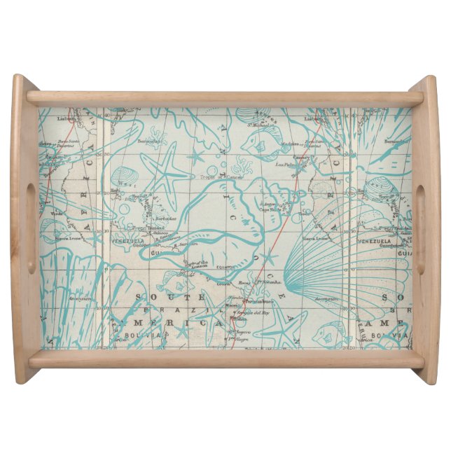 Route of The Clyde Aqua Seashells Map  Serving Tray (Front)