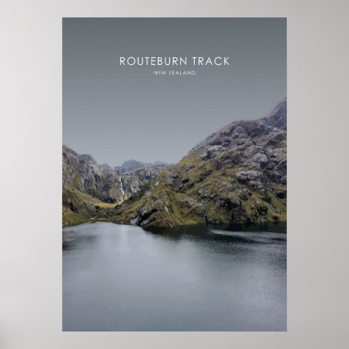Routeburn Track New Zealand Travel Illustration Poster