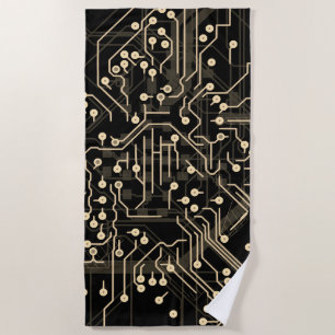 Routing Process Black Gold Abstract Modern Cool Beach Towel
