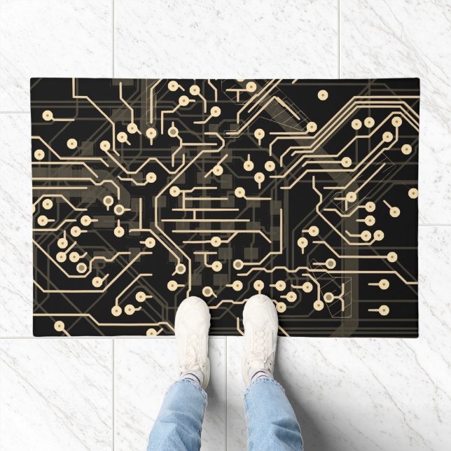Routing Process Black Gold Abstract Modern Cool Doormat (Indoor)