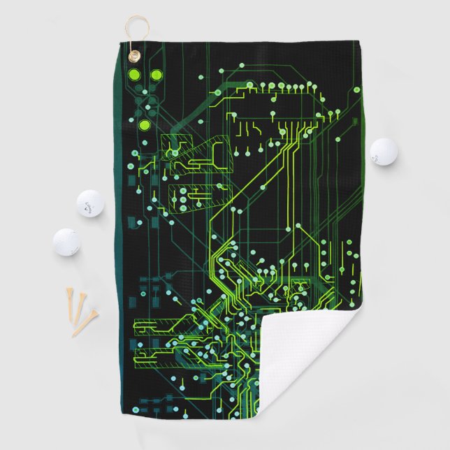 Routing Process Green Abstract Electronic Geek Golf Towel (InSitu)