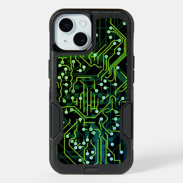 Routing Process Green Black Abstract Modern Cool iPhone 15 Case (Back)