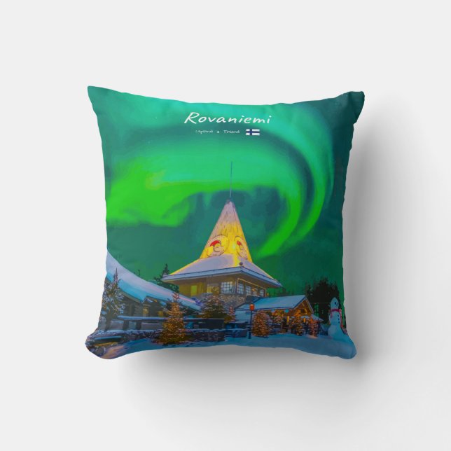 Rovaniemi, Finland - Magic Aurora Throw Pillow (Front)