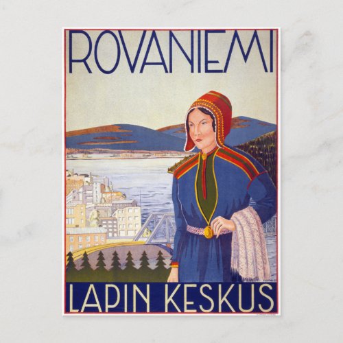 Rovaniemi Lapin Keskus Vintage Travel Poster Postcard