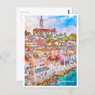 Rovinj Croatia Travel Place Watercolor Postcard