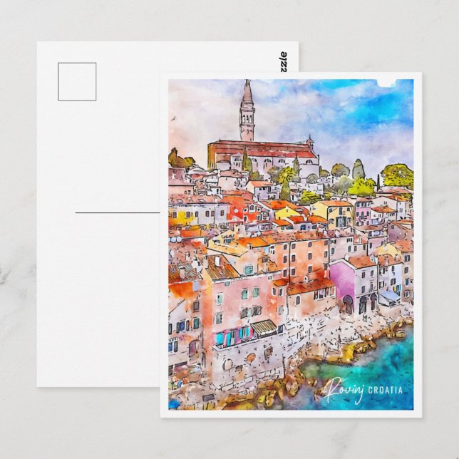 Rovinj Croatia Travel Place Watercolor Postcard (Front/Back)