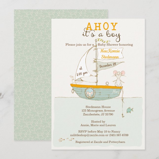 Row Boat Baby Shower invitation for a Boy (Front/Back)