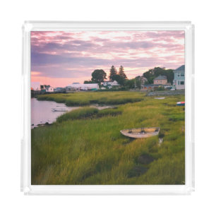 Row Boat in Grass Landscape Photo Acrylic Tray