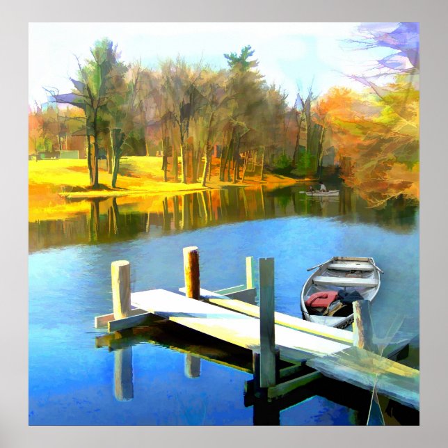 Row Boats on Blue Water Lake Poster (Front)