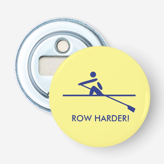 Row harder fun caption sporty yellow bottle opener (Front)
