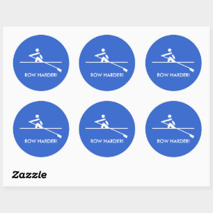 Row harder fun rowing blue sports classic round sticker