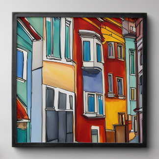 Row Houses Abstract Art Print Peel And Stick Photo Tile