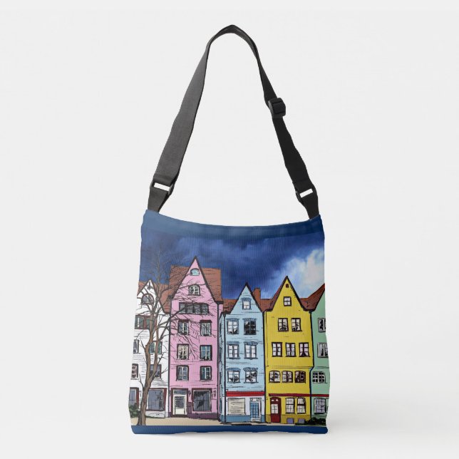 ROW HOUSES ART ALL OVER PRINT CROSSBODY BAG (Front)
