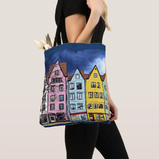 ROW HOUSES ART ALL OVER PRINT SHOULDER TOTE