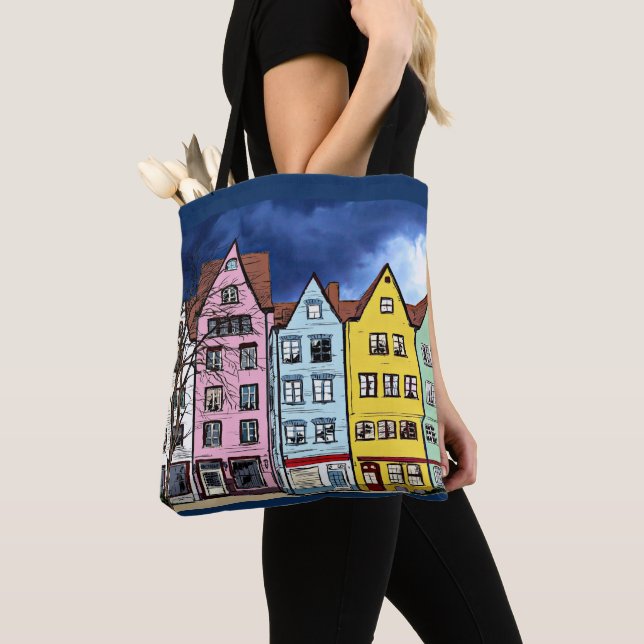 ROW HOUSES ART ALL OVER PRINT SHOULDER TOTE (Close Up)