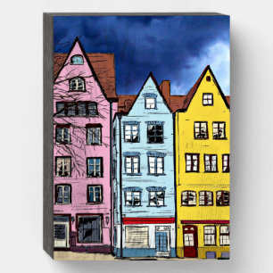 ROW HOUSES ART COLORFUL WOOD ART FOR WALL WOODEN B WOODEN BOX SIGN