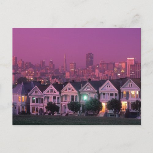 Row houses at sunset in San Francisco Postcard