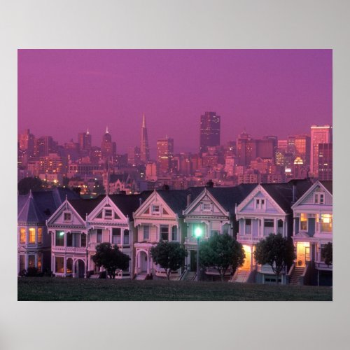 Row houses at sunset in San Francisco Poster