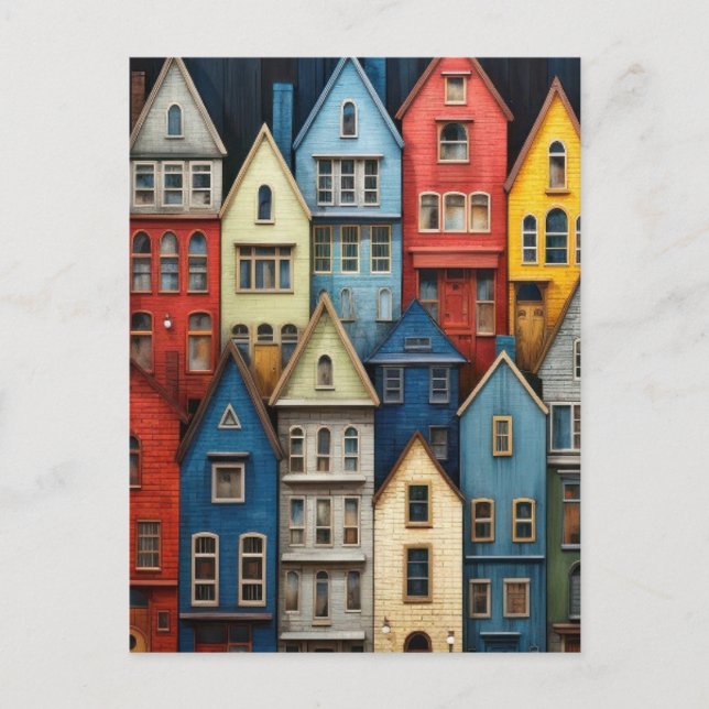 ROW HOUSES COLORFUL ART POSTCARD (Front)