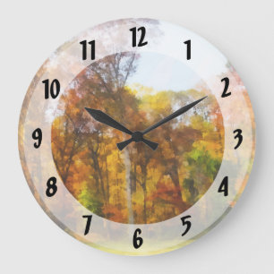 Row of Autumn Trees Large Clock