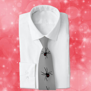 Row of Black Widow Spiders Red Marking Gray Neck Tie