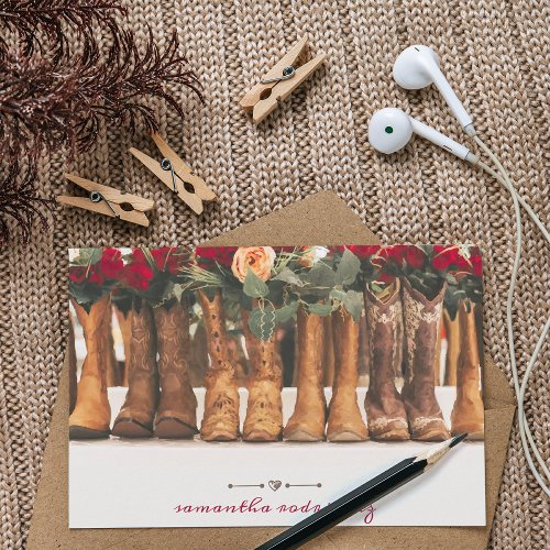 Row of Boots with Flowers Note Card