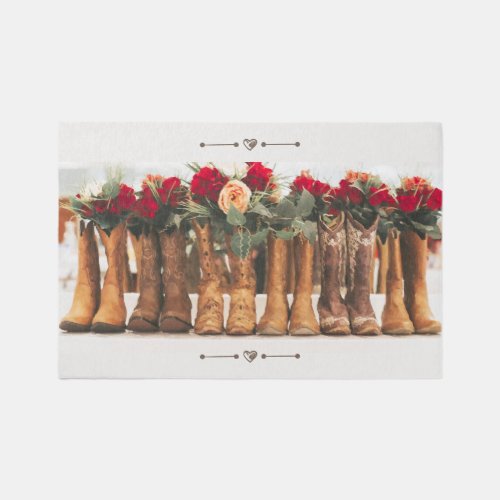 Row of Boots with Flowers Rug