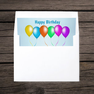 Row of Bright Colourful Birthday Balloons Streamer Envelope Liner