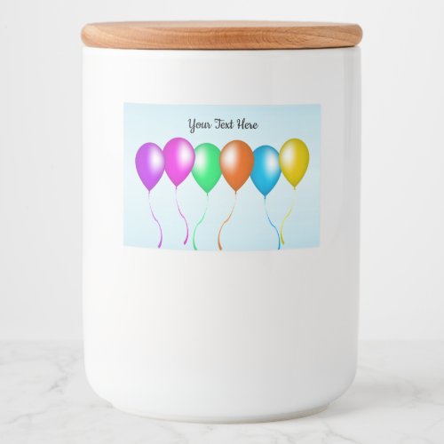 Row of Bright Festive Balloons Many Colors Ribbons Food Label