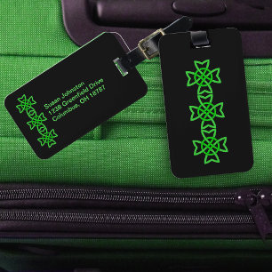 Row of Bright Green Irish Celtic Knots Black Luggage Tag