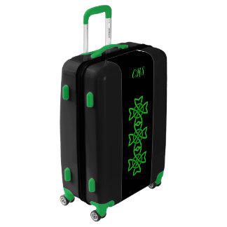 Row of Bright Green Looped Celtic Knots on black Luggage