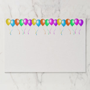 Row of Brightly Colored Balloons Hanging Streamers Paper Pad