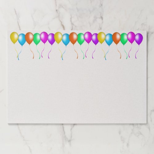 Row of Brightly Colored Balloons Hanging Streamers Paper Pad
