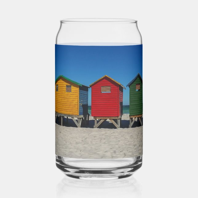 Row of Brightly Colored Beach Huts Can Glass (Front)