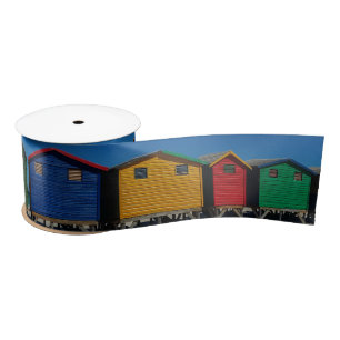 Row of Brightly Colored Beach Huts Satin Ribbon