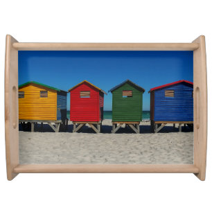 Row of Brightly Colored Beach Huts Serving Tray