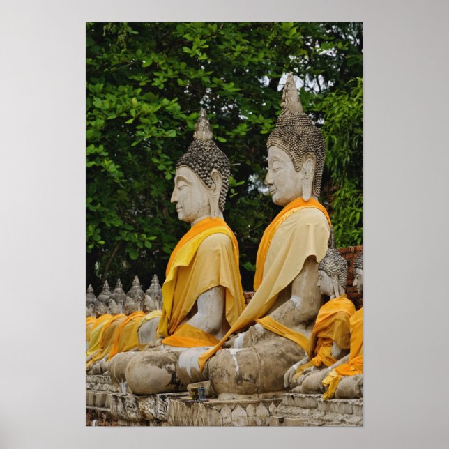 Row of Buddha statues, Wat Yai Chaya Mongkol Poster (Front)