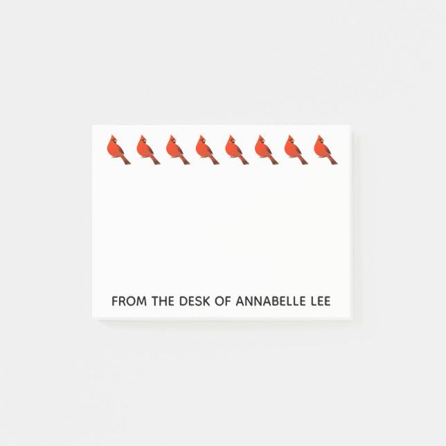 Row of Cardinals Personalize Post-it Notes (Front)