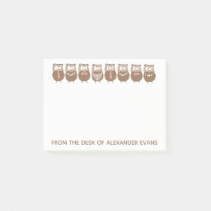 Row of Coffee-Colored Owls Post-it Notes