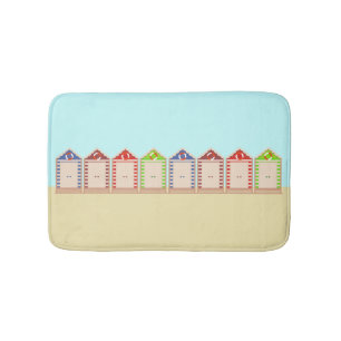 Row of Colorful Beach Huts Bathroom Mat