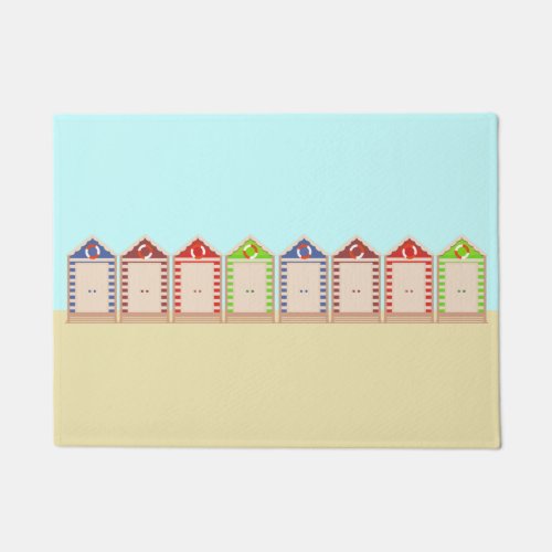 Row of Colorful Beach Huts Doormat