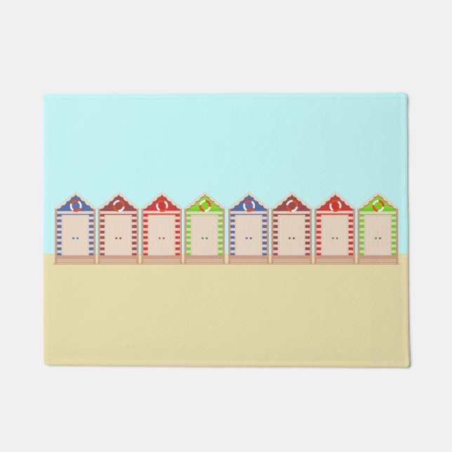 Row of Colorful Beach Huts Doormat (Front)