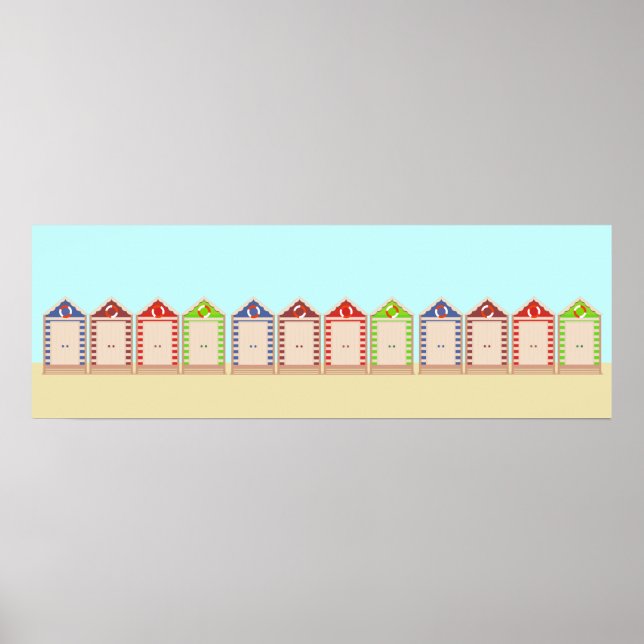 Row of Colorful Beach Huts Poster (Front)