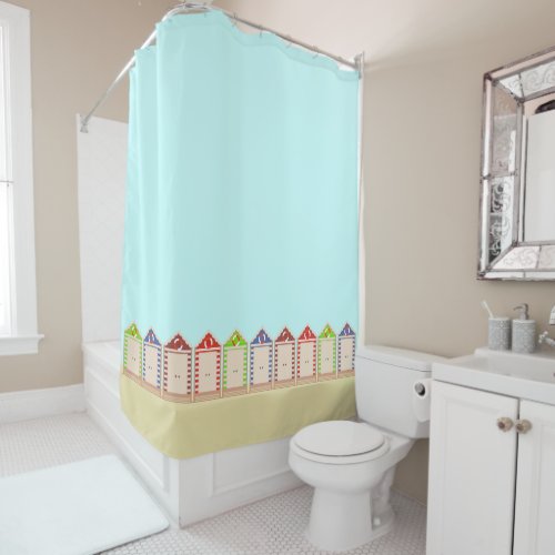 Row of Colorful Beach Huts Shower Curtain