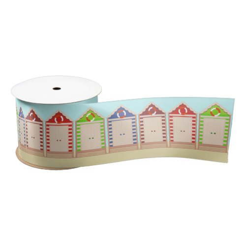 Row of Colorful Beach Huts Summer Satin Ribbon