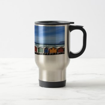 Row Of Colorful Beach Huts Travel Mug by beachcafe at Zazzle