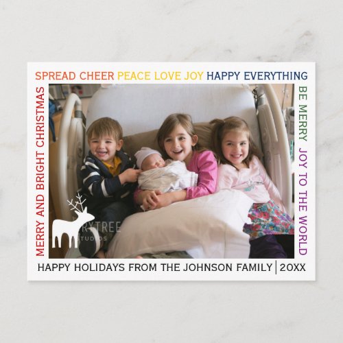 Row of colorful Christmas wishes holiday photo Postcard